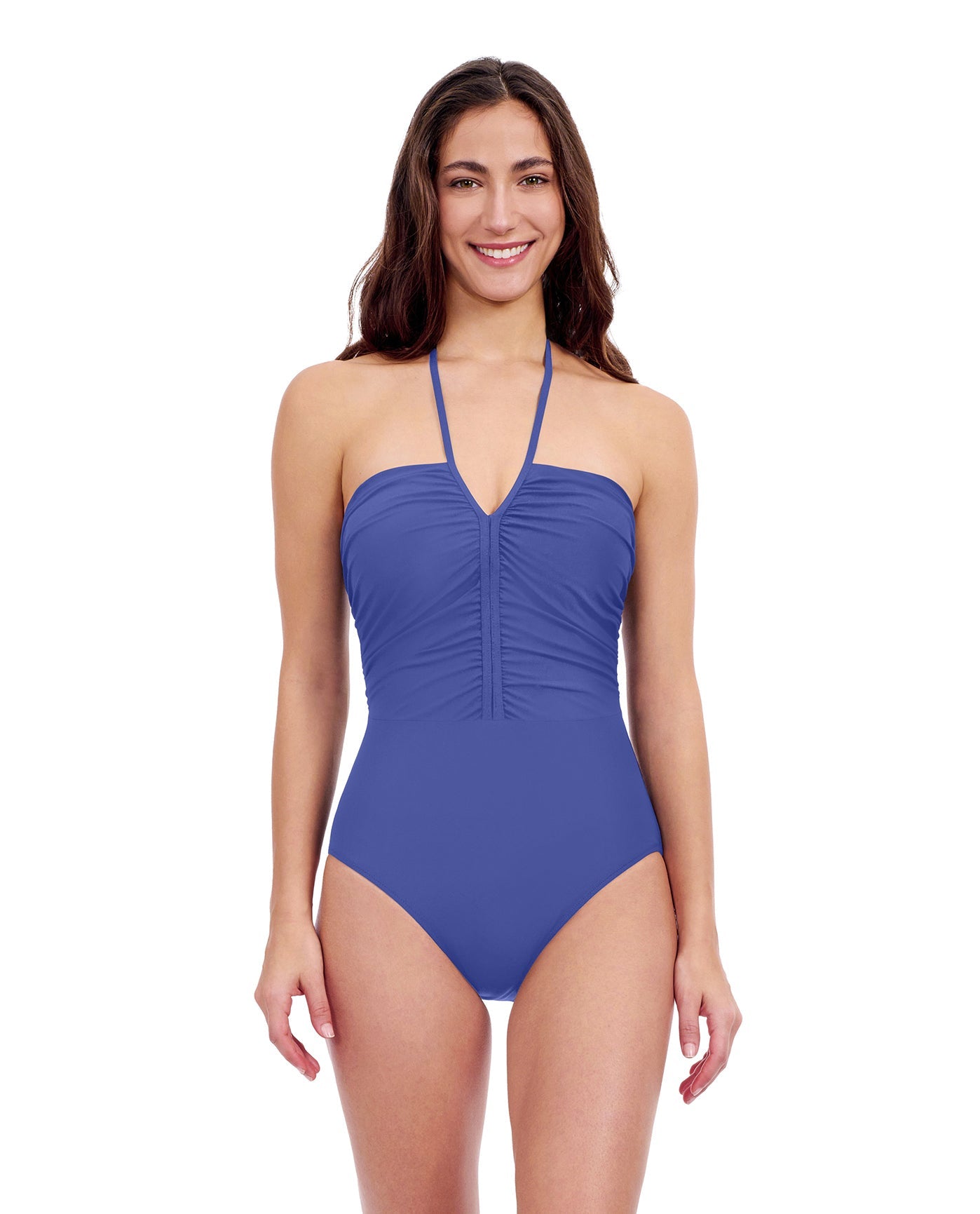 Front View of Profile By Gottex Tutti Frutti Bandeau One Piece Swimsuit | PROFILE TUTTI FRUTTI ROYAL