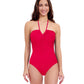 Front View of Profile By Gottex Tutti Frutti Bandeau One Piece Swimsuit | PROFILE TUTTI FRUTTI ROSE RED