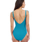 Back View Of Profile By Gottex Tutti Frutti V-Neck Surplice Ruffle One Piece Swimsuit | Profile Tutti Frutti Jade