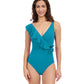 Front View Of Profile By Gottex Tutti Frutti V-Neck Surplice Ruffle One Piece Swimsuit | Profile Tutti Frutti Jade