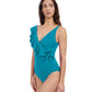 Side View Of Profile By Gottex Tutti Frutti V-Neck Surplice Ruffle One Piece Swimsuit | Profile Tutti Frutti Jade