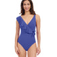 Front View Of Profile By Gottex Tutti Frutti V-Neck Surplice Ruffle One Piece Swimsuit | Profile Tutti Frutti Royal