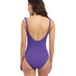 Back View Of Profile By Gottex Tutti Frutti Square Neck Ruffle One Piece Swimsuit | Profile Tutti Frutti Violet