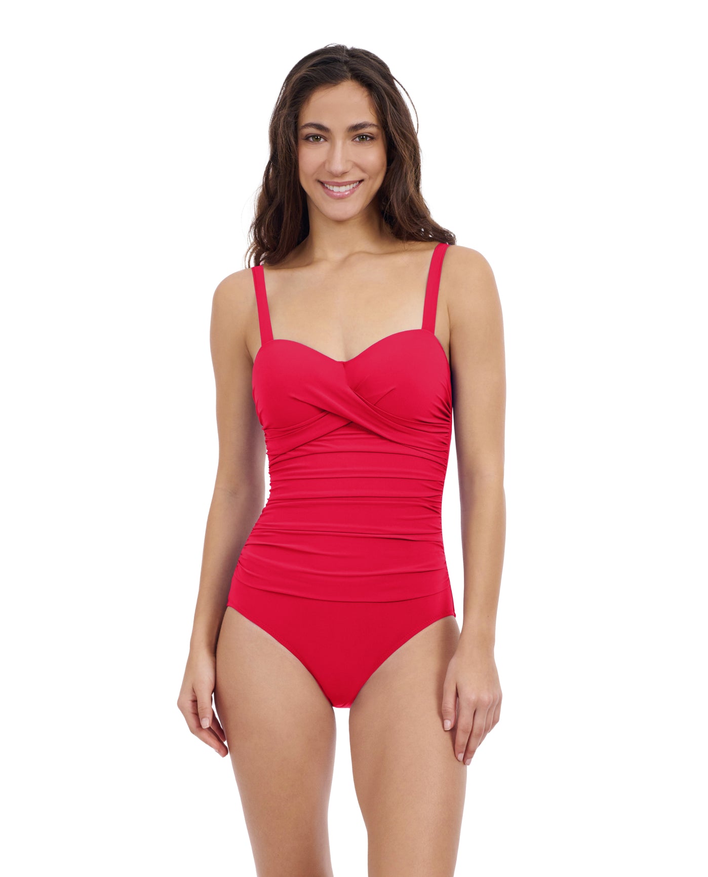 Front View Of Profile By Gottex Tutti Frutti D-Cup Underwire One Piece Swimsuit | Profile Tutti Frutti Rose Red