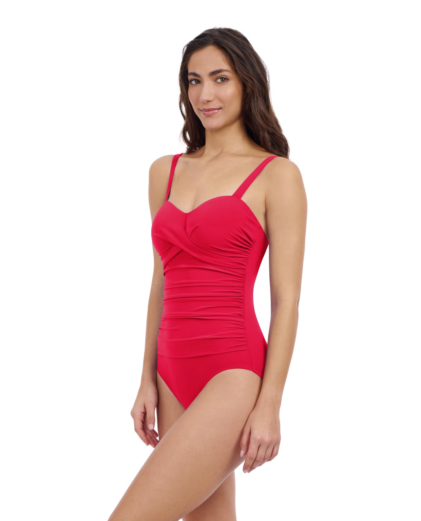 Side View Of Profile By Gottex Tutti Frutti D-Cup Underwire One Piece Swimsuit | Profile Tutti Frutti Rose Red