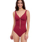 Front View Of Profile By Gottex Tutti Frutti D-Cup V-Neck Gold Beaded One Piece Swimsuit | Profile Tutti Frutti Brick