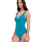 Side View Of Profile By Gottex Tutti Frutti D-Cup V-Neck Gold Beaded One Piece Swimsuit | Profile Tutti Frutti Jade