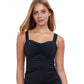 Front View Of Profile By Gottex Tutti Frutti D-Cup Scoop Neck Shirred Underwire Tankini Top | PROFILE TUTTI FRUTTI BLACK