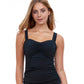 Front View Of Profile By Gottex Tutti Frutti E-Cup Scoop Neck Shirred Underwire Tankini Top | PROFILE TUTTI FRUTTI BLACK