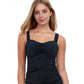 Front View Of Profile By Gottex Tutti Frutti F-Cup Scoop Neck Shirred Underwire Tankini Top | PROFILE TUTTI FRUTTI BLACK