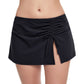 Front View Of Profile By Gottex Tutti Frutti Side Slit Cinch Swim Skirt | PROFILE TUTTI FRUTTI BLACK