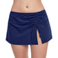 Front View Of Profile By Gottex Tutti Frutti Side Slit Cinch Swim Skirt | PROFILE TUTTI FRUTTI NAVY