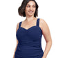 Front View Of Profile By Gottex Tutti Frutti Plus Size Sweetheart Underwire Tankini Top | PROFILE TUTTI FRUTTI NAVY