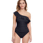 Front View Of Profile By Gottex Tutti Frutti Ruffle One Shoulder One Piece Swimsuit | PROFILE TUTTI FRUTTI BLACK