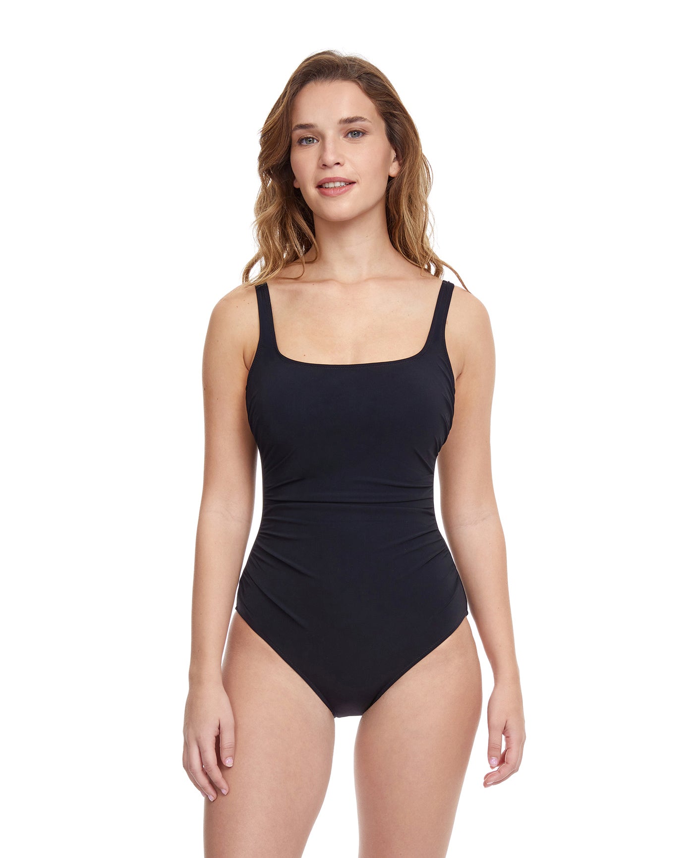 Front View Of Profile By Gottex Tutti Frutti Round Neck One Piece Swimsuit | PROFILE TUTTI FRUTTI BLACK