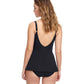 Back View Of Profile By Gottex Tutti Frutti V-Neck Tie Knot Skirted One Piece Swimsuit | PROFILE TUTTI FRUTTI BLACK