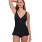 Front View Of Profile By Gottex Tutti Frutti D-Cup V-Neck Peplum One Piece Swimsuit | PROFILE TUTTI FRUTTI BLACK