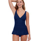 Front View Of Profile By Gottex Tutti Frutti D-Cup V-Neck Peplum One Piece Swimsuit | PROFILE TUTTI FRUTTI NAVY