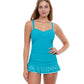 Front View Of Profile By Gottex Tutti Frutti D-Cup Scoop Neck Laser Cut Underwire Swimdress | PROFILE TUTTI FRUTTI TURQUOISE