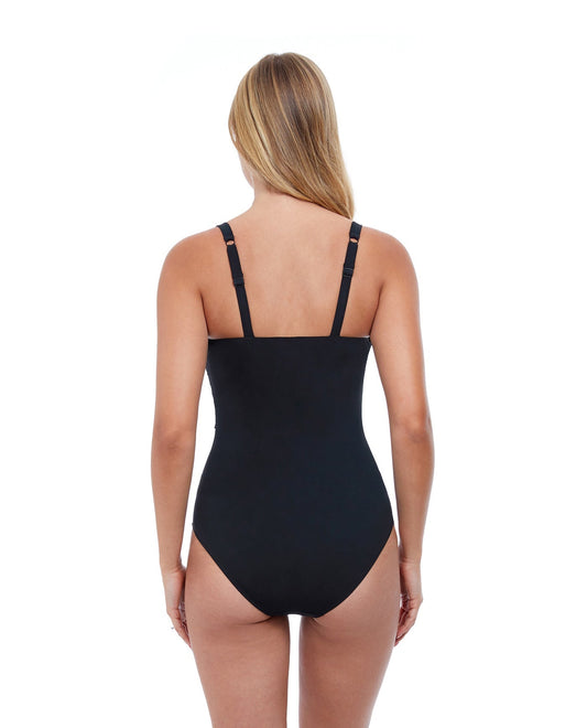 Back View Of Profile By Gottex Tutti Frutti E-Cup Scoop Neck Shirred Underwire One Piece Swimsuit | PROFILE TUTTI FRUTTI BLACK