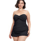 Front View Of Profile By Gottex Tutti Frutti Plus Size Cross Over Bandeau Strapless Swimdress | PROFILE TUTTI FRUTTI BLACK