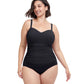 Front View Of Profile By Gottex Tutti Frutti Plus Size Scoop Neck Shirred Underwire One Piece Swimsuit | PROFILE TUTTI FRUTTI BLACK