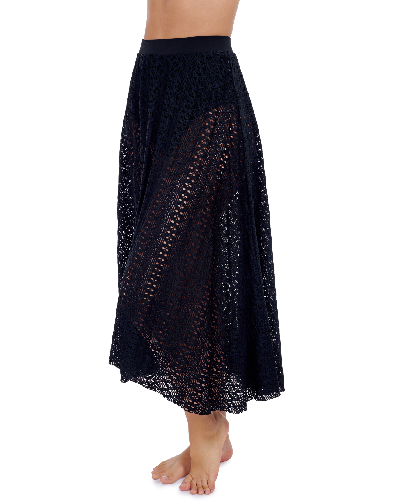 Side View Of Profile By Gottex Tutti Frutti Texture Pull On Cover Up Skirt | PROFILE TUTTI FRUTTI BLACK