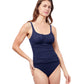 Front View Of Profile By Gottex Tutti Frutti Shirred Peasant One Piece Swimsuit | PROFILE TUTTI FRUTTI NAVY