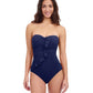 Front View of Profile By Gottex Tutti Frutti Bandeau Ruffle One Piece Swimsuit | PROFILE TUTTI FRUTTI NAVY