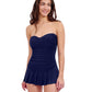 Front View of Profile By Gottex Tutti Frutti Sweetheart Bandeau Swimdress | PROFILE TUTTI FRUTTI NAVY