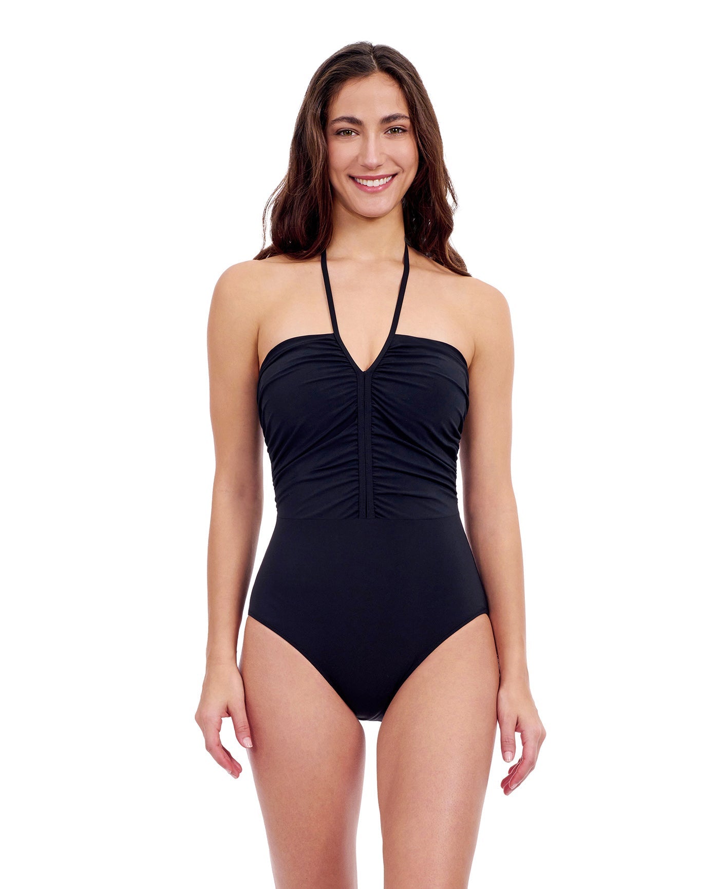 Front View of Profile By Gottex Tutti Frutti Bandeau One Piece Swimsuit | PROFILE TUTTI FRUTTI BLACK