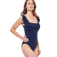 Side View Of Profile By Gottex Tutti Frutti Square Neck Ruffle One Piece Swimsuit | PROFILE TUTTI FRUTTI NAVY