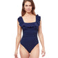 Front View Of Profile By Gottex Tutti Frutti Square Neck Ruffle One Piece Swimsuit | PROFILE TUTTI FRUTTI NAVY