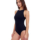 Side View of Profile By Gottex Tutti Frutti High Neck Sexy Back One Piece Swimsuit | PROFILE TUTTI FRUTTI BLACK