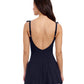 Back View of Profile By Gottex Tutti Frutti Square Neck Ruffle Swimdress | PROFILE TUTTI FRUTTI BLACK