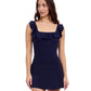 Front View of Profile By Gottex Tutti Frutti Square Neck Ruffle Swimdress | PROFILE TUTTI FRUTTI NAVY