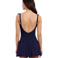 Back View of Profile By Gottex Tutti Frutti Square Neck Ruffle Swimdress | PROFILE TUTTI FRUTTI NAVY