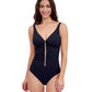 Front View of Profile By Gottex Tutti Frutti V-Neck Gold Beaded One Piece Swimsuit | PROFILE TUTTI FRUTTI BLACK