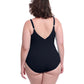 Back View of Profile By Gottex Tutti Frutti Plus Size Asymmetrical Ruffle Surplice One Piece Swimsuit | PROFILE TUTTI FRUTTI BLACK