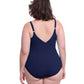 Back View of Profile By Gottex Tutti Frutti Plus Size Asymmetrical Ruffle Surplice One Piece Swimsuit | PROFILE TUTTI FRUTTI NAVY