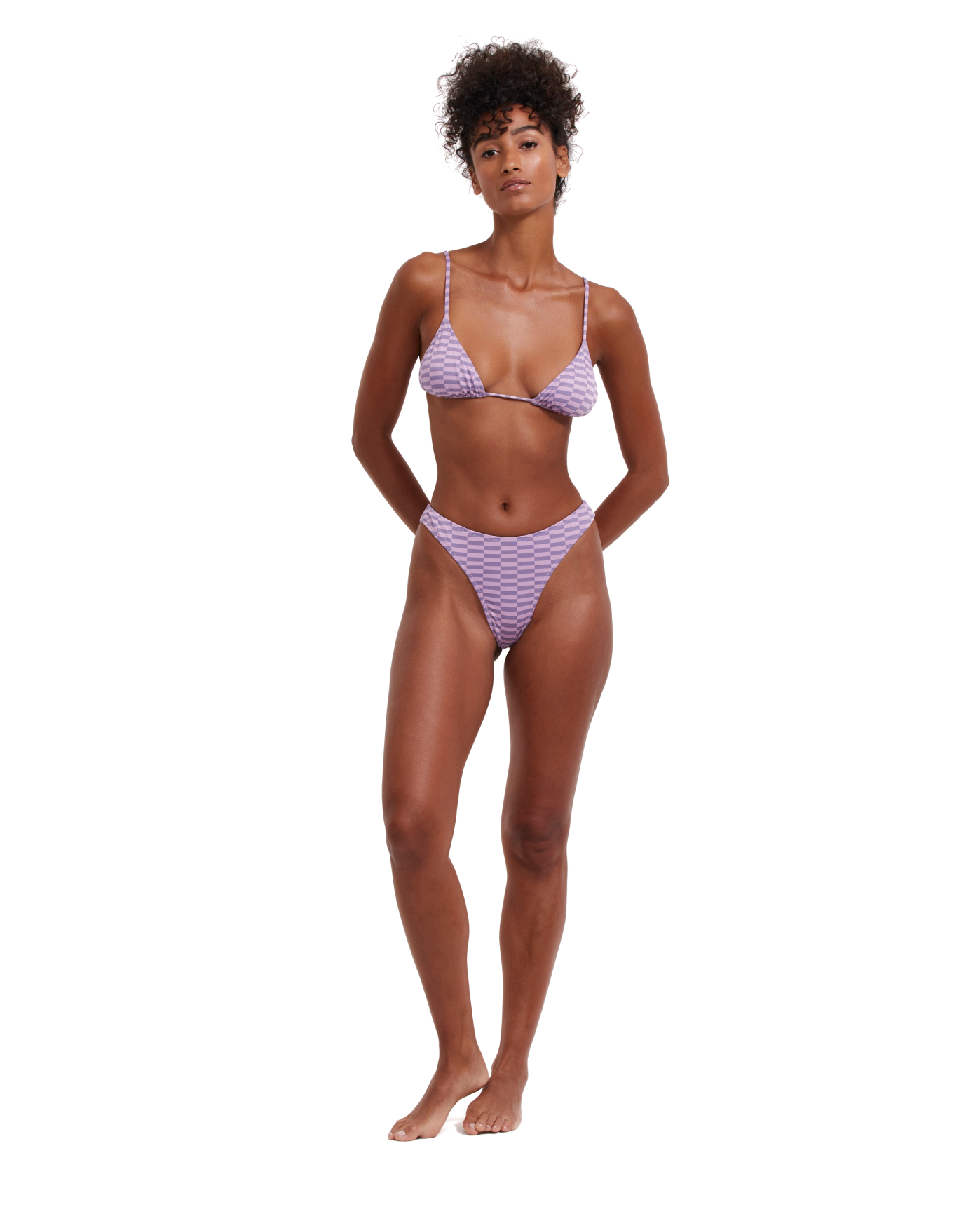 Front View Of Flirtt Check It Out Triangle Bikini Top | Flirtt Check It Out Multi Purple