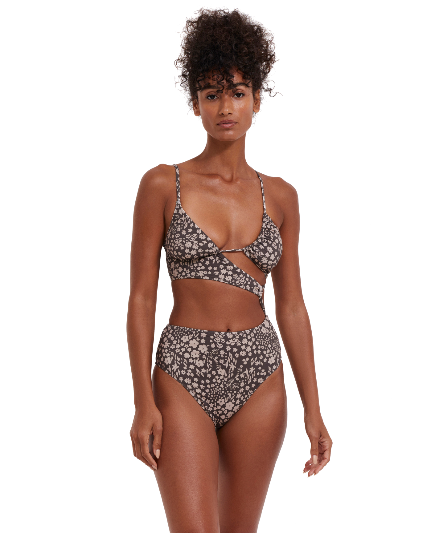 Front View Of Flirtt Bella Flora Cut Out One Piece | Flirtt Bella Flora Multi Brown