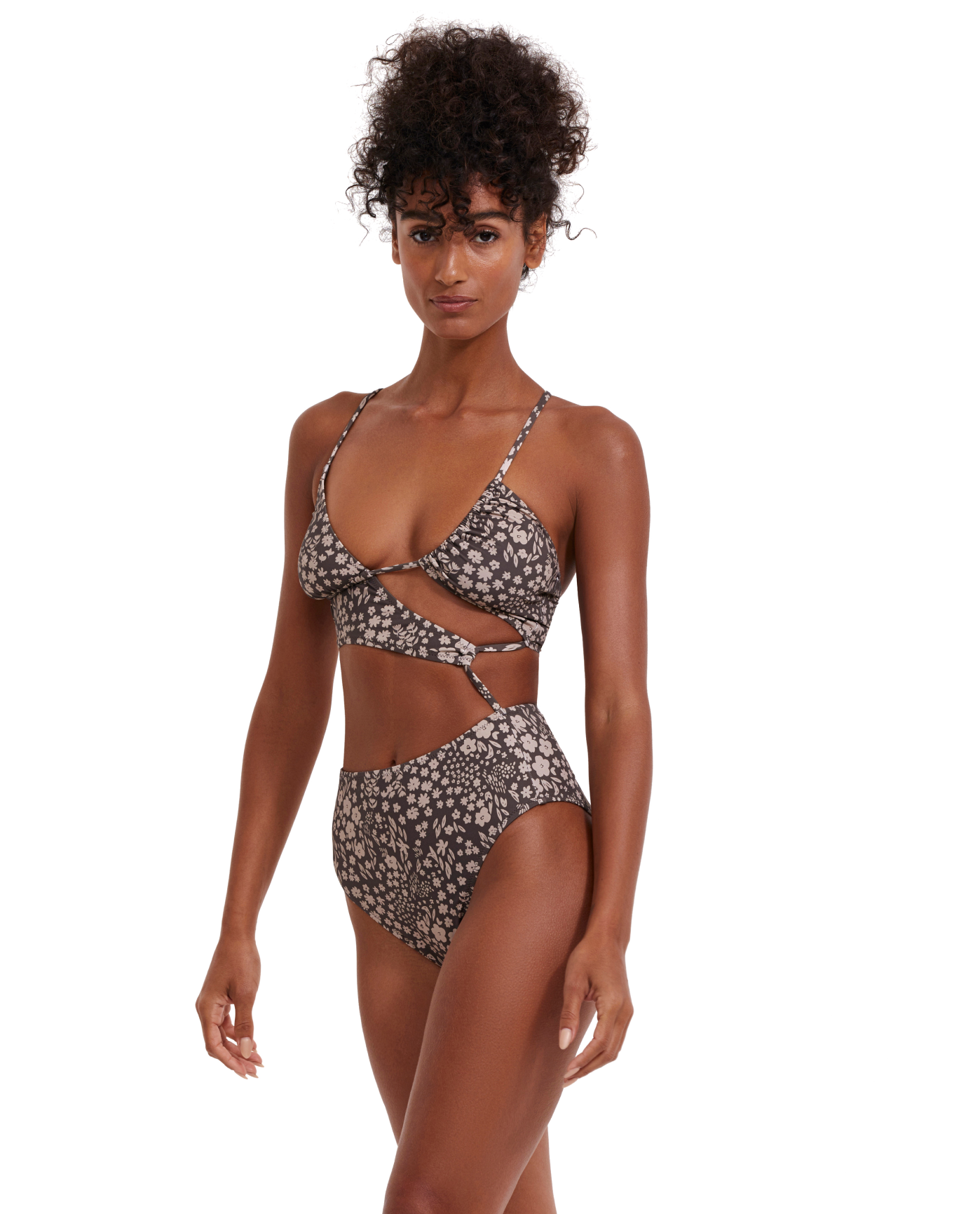 Side View Of Flirtt Bella Flora Cut Out One Piece | Flirtt Bella Flora Multi Brown