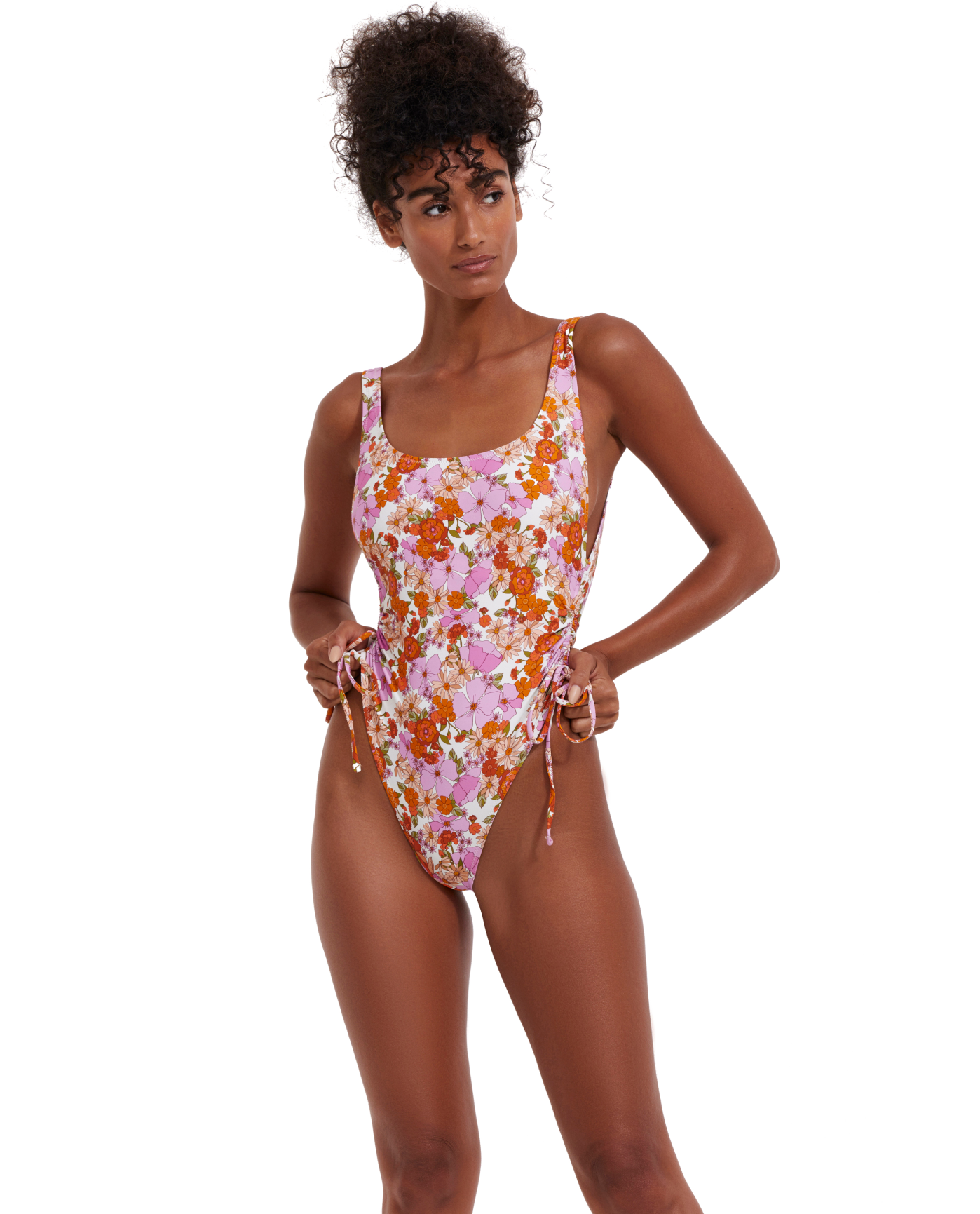 Front View Of Flirtt Vintage Florals Scoop Neck Adjustable One Piece | Flirtt Vintage Florals Multi