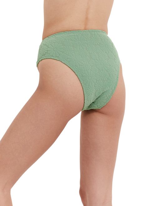 Back View Of Flirtt Spring Days Textured High Rise High Leg Swim Bottom | Flirtt Spring Days Dusk Green