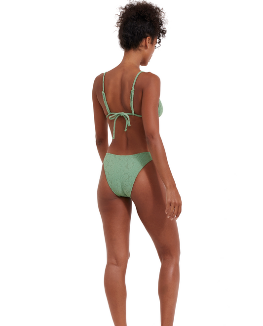 Back View Of Flirtt Spring Days Textured Triangle Bikini Top | Flirtt Spring Days Dusk Green