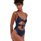 Side View Of Flirtt Satin Touch Triangle Cut Out One Piece | Flirtt Satin Touch Navy