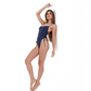 Side View Of Flirtt Satin Touch Adjustable One Piece | Flirtt Satin Touch Navy