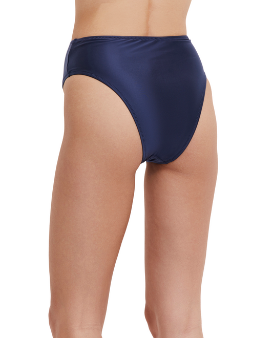 Back View Of Flirtt Satin Touch High Rise High Leg Swim Bottom | Flirtt Satin Touch Navy