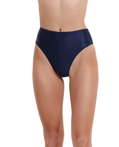 Front View Of Flirtt Satin Touch High Rise High Leg Swim Bottom | Flirtt Satin Touch Navy